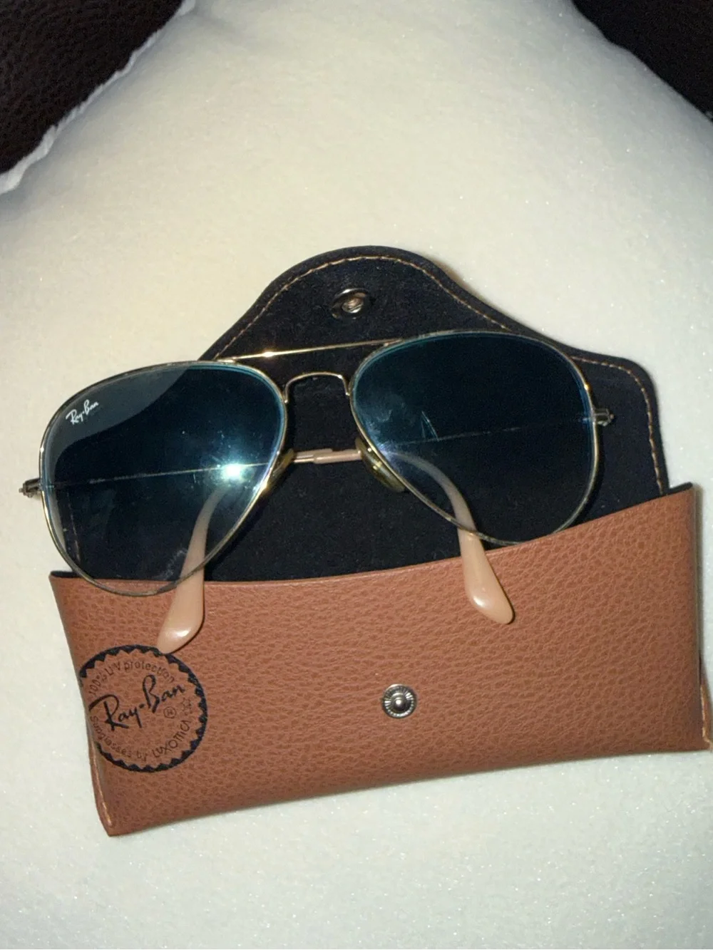 Ray-Ban Gold Frame Aviator Sunglasses with Blue Gradient Lenses
